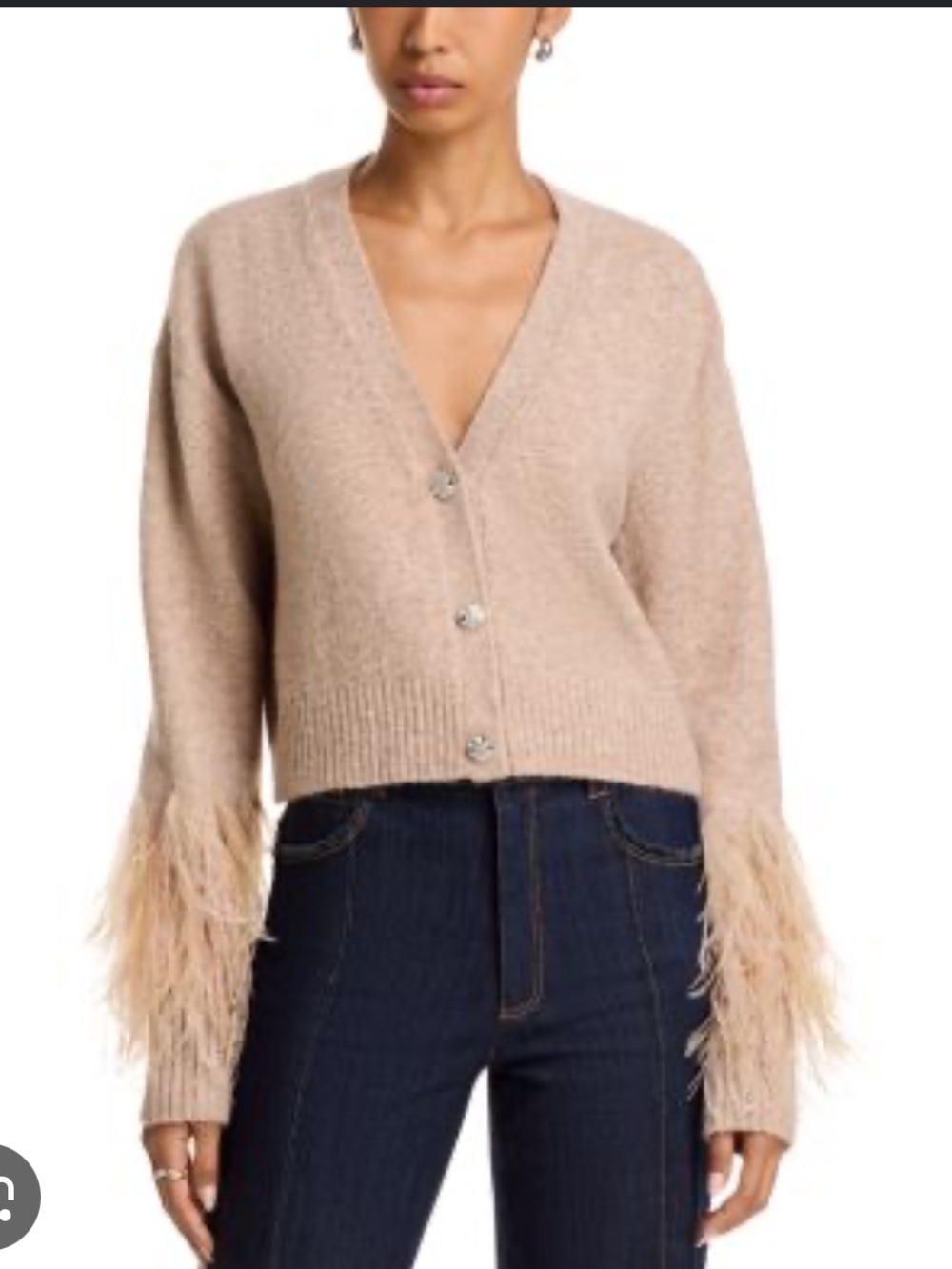 cinq a sept Feather-Trim V-Neck Cardigan in emerald green
